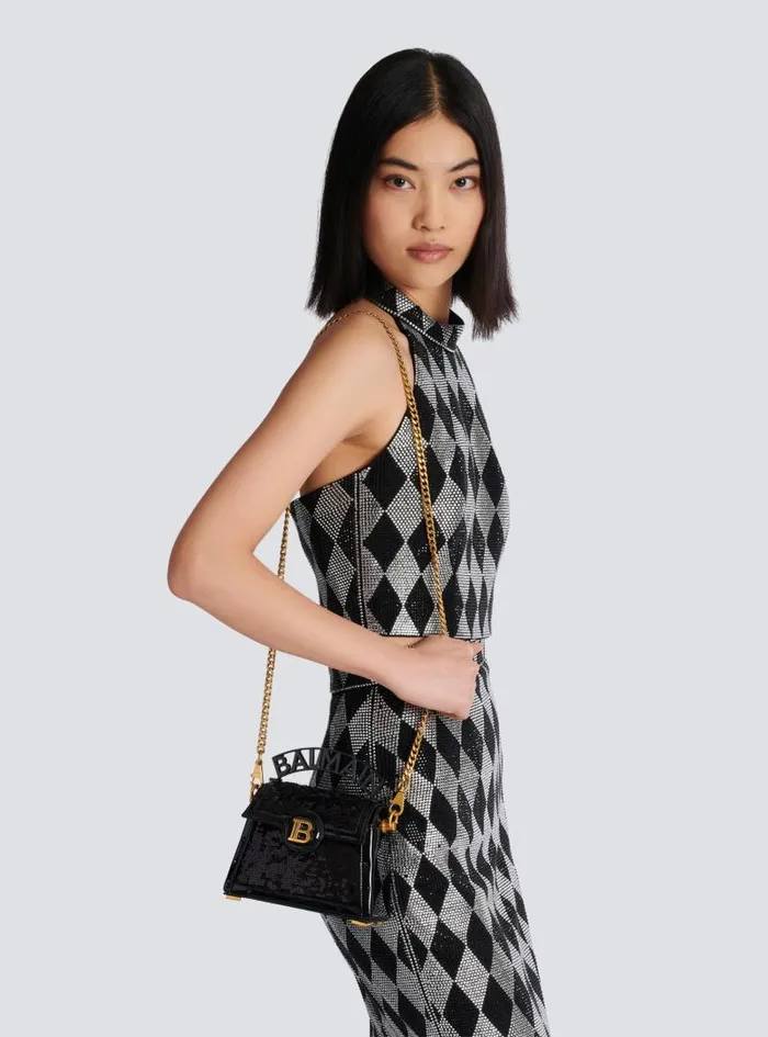 Balmain Crossbody Bags Women BBuzz Dynasty Small Bag In Leather And Sequins Black