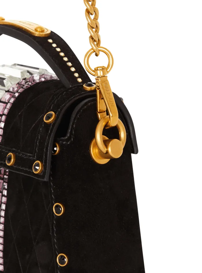 Balmain Crossbody Bags Women BBuzz Dynasty Small Suede Bag With Embroidery Black