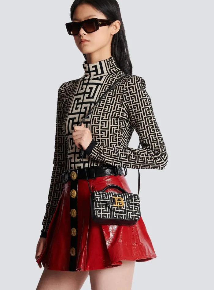 Balmain Crossbody Bags Women BBuzz Mini Monogrammed Jacquard Bag Black