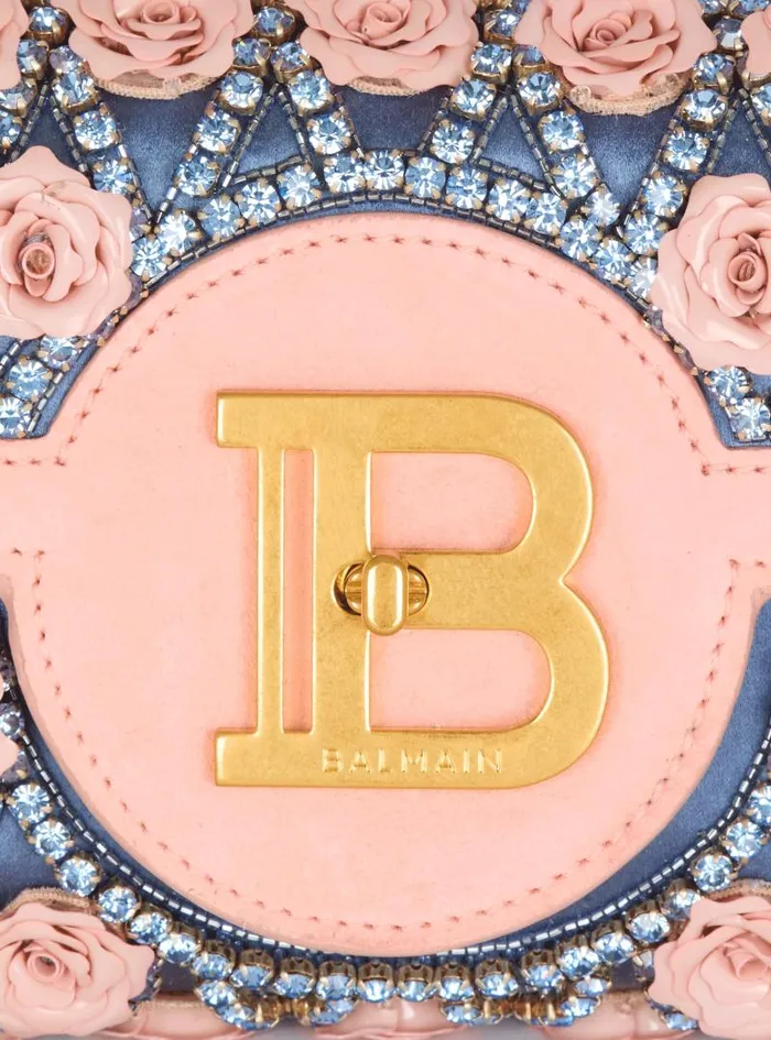 Balmain Crossbody Bags Women BBuzz Pouch 23 Embroidered With Grid And Roses Multicolor