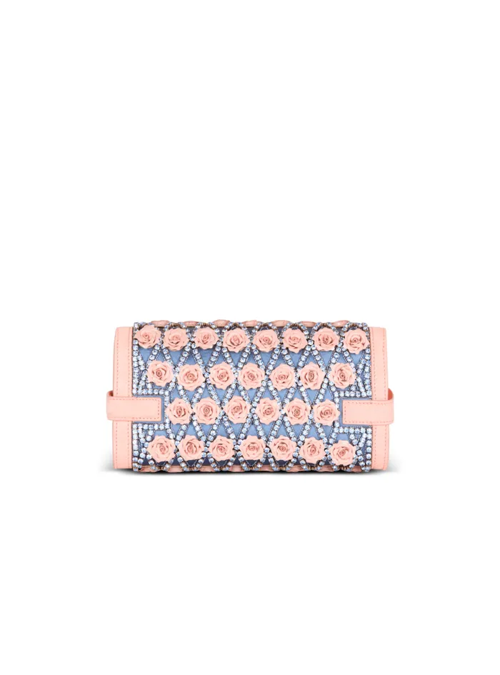 Balmain Crossbody Bags Women BBuzz Pouch 23 Embroidered With Grid And Roses Multicolor