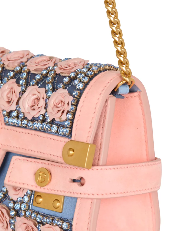 Balmain Crossbody Bags Women BBuzz Pouch 23 Embroidered With Grid And Roses Multicolor