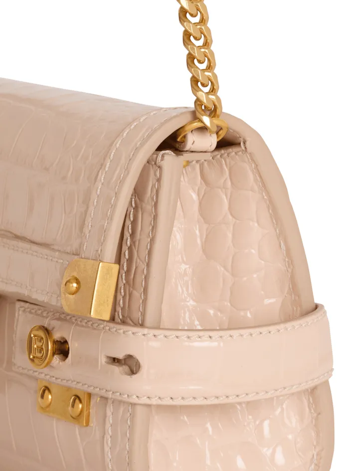 Balmain Crossbody Bags Women BBuzz Pouch 23 In Crocodileembossed Calfskin Beige