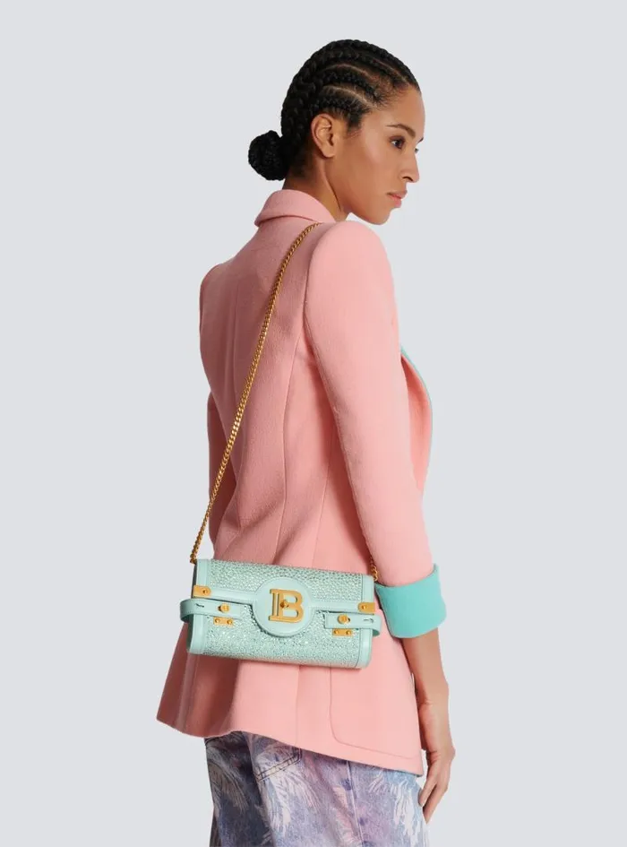 Balmain Crossbody Bags Women BBuzz Pouch 23 In Suede And Rhinestones Blue