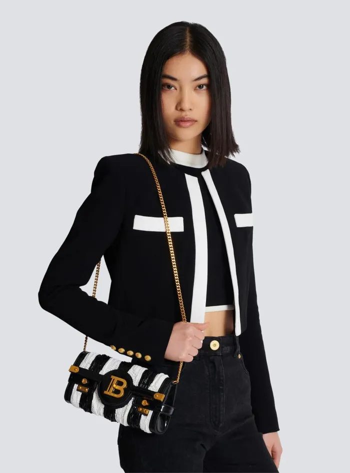 Balmain Crossbody Bags Women BBuzz Pouch 23 With Embroidered Stripes Black