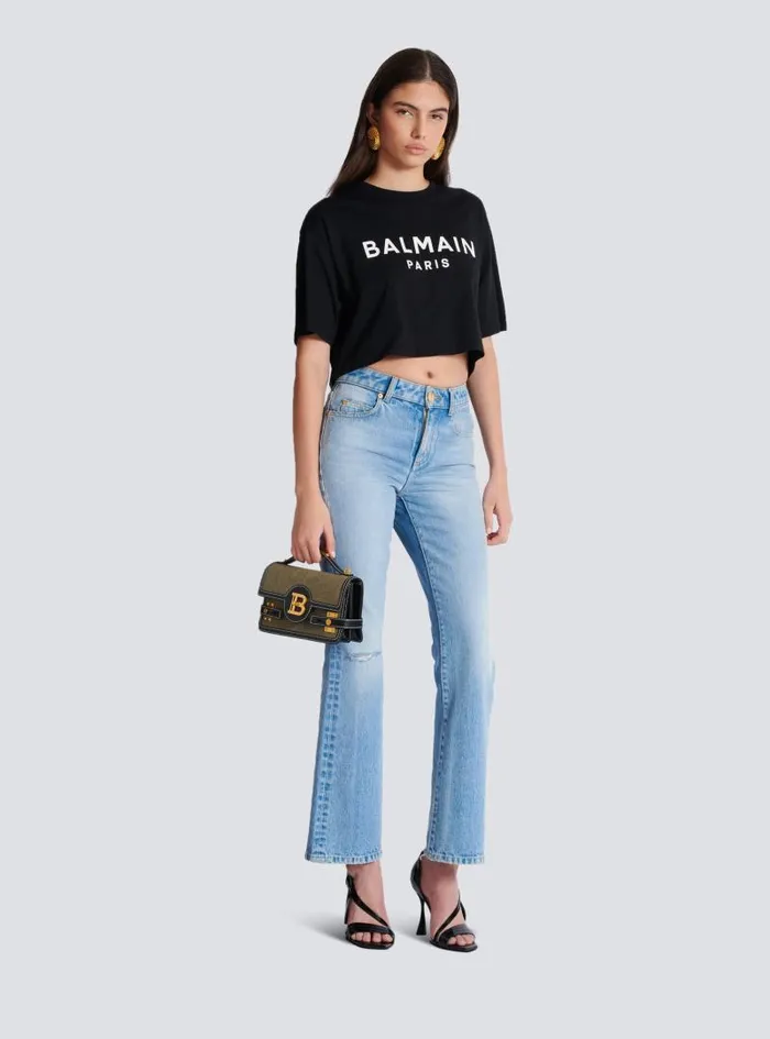 Balmain Crossbody Bags Women BBuzz Shoulder 24 Leather And Canvas Bag Khaki