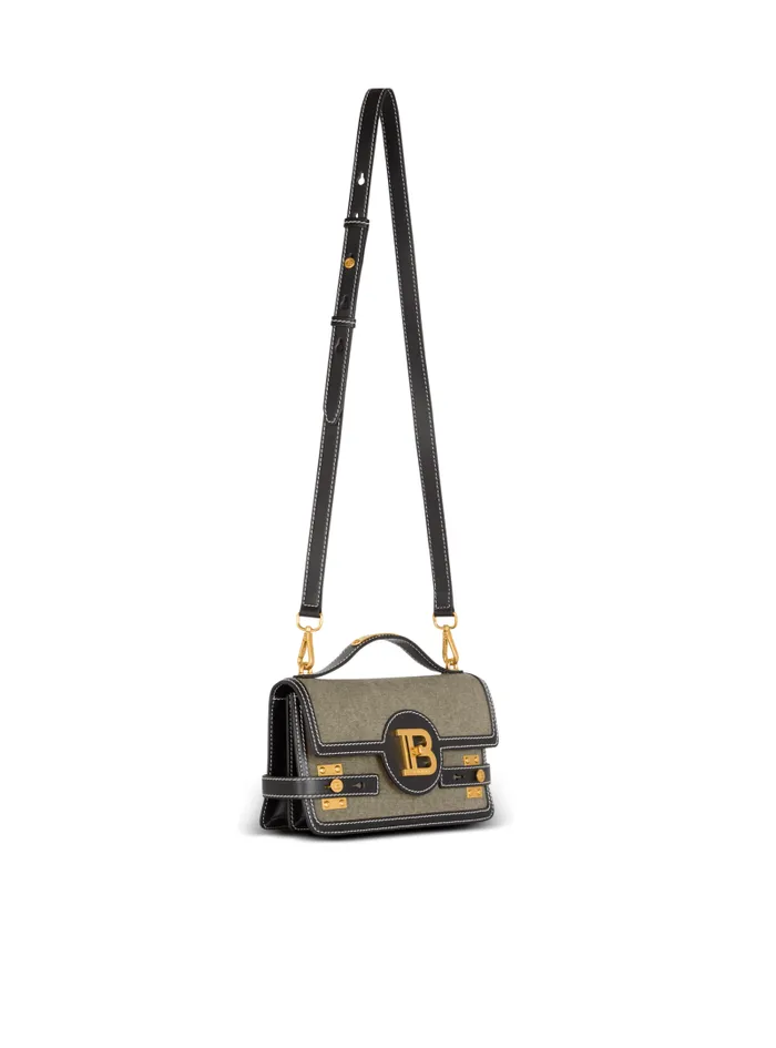 Balmain Crossbody Bags Women BBuzz Shoulder 24 Leather And Canvas Bag Khaki