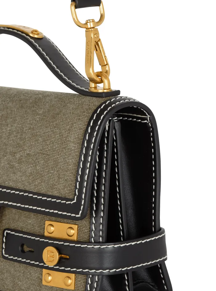 Balmain Crossbody Bags Women BBuzz Shoulder 24 Leather And Canvas Bag Khaki