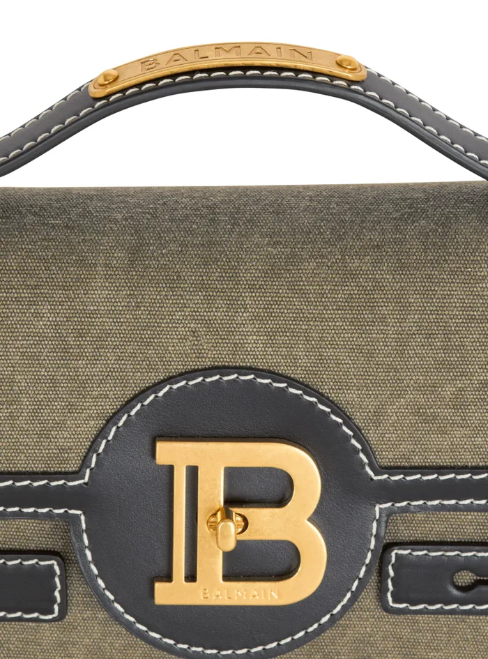 Balmain Crossbody Bags Women BBuzz Shoulder 24 Leather And Canvas Bag Khaki