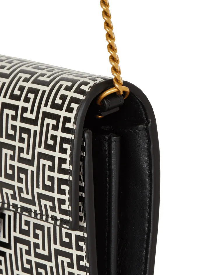 Balmain Crossbody Bags Women BBuzz Wallet In Monogrammed Embossed Calfskin Black