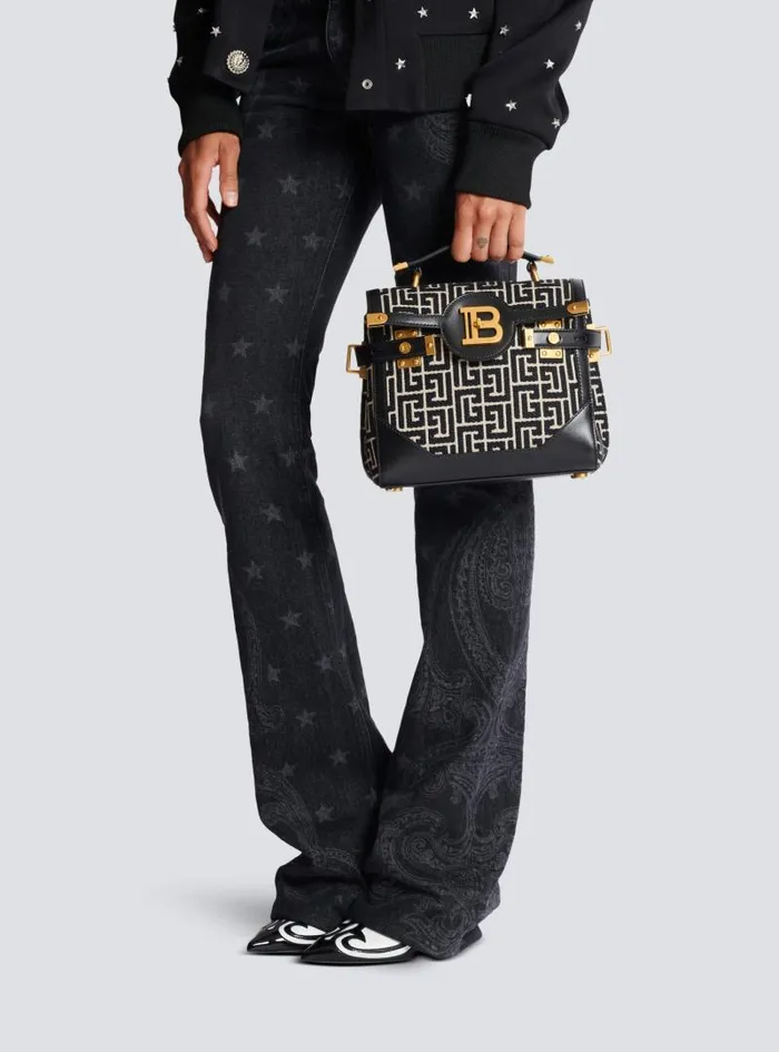 Balmain Crossbody Bags Women Bicolor Jacquard BBuzz 23 Bag With Black Leather Panel Black