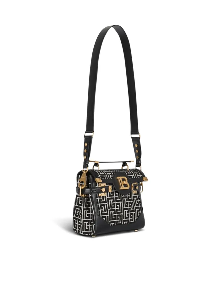 Balmain Crossbody Bags Women Bicolor Jacquard BBuzz 23 Bag With Black Leather Panel Black