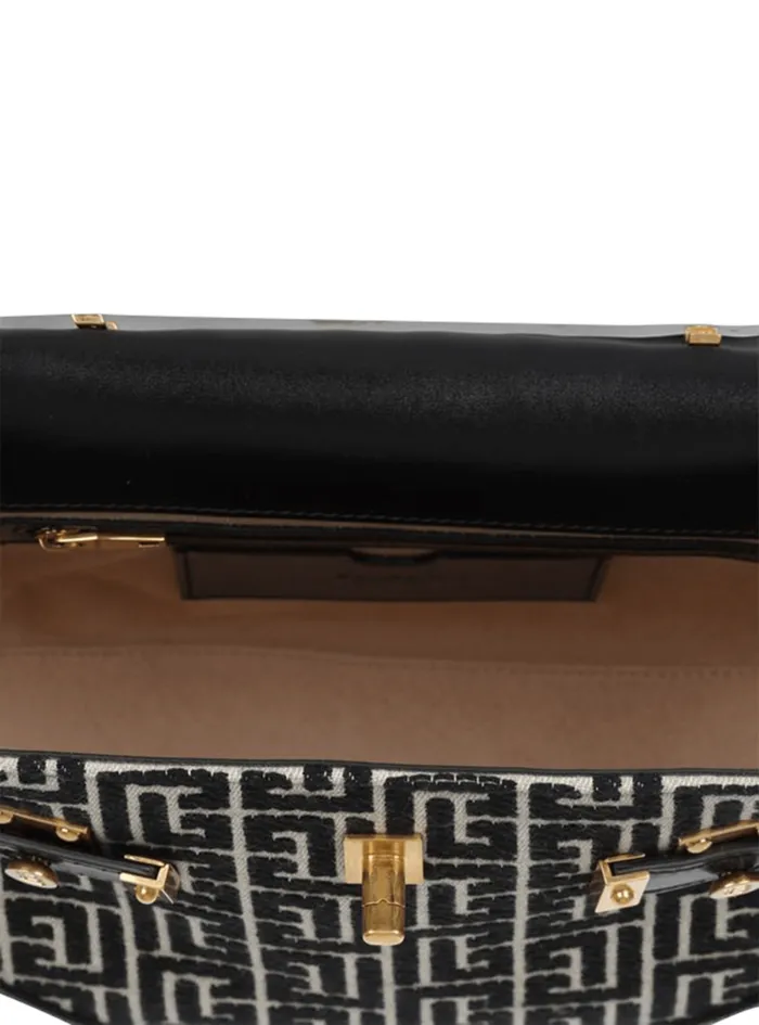 Balmain Crossbody Bags Women Bicolor Jacquard BBuzz 23 Bag With Black Leather Panel Black