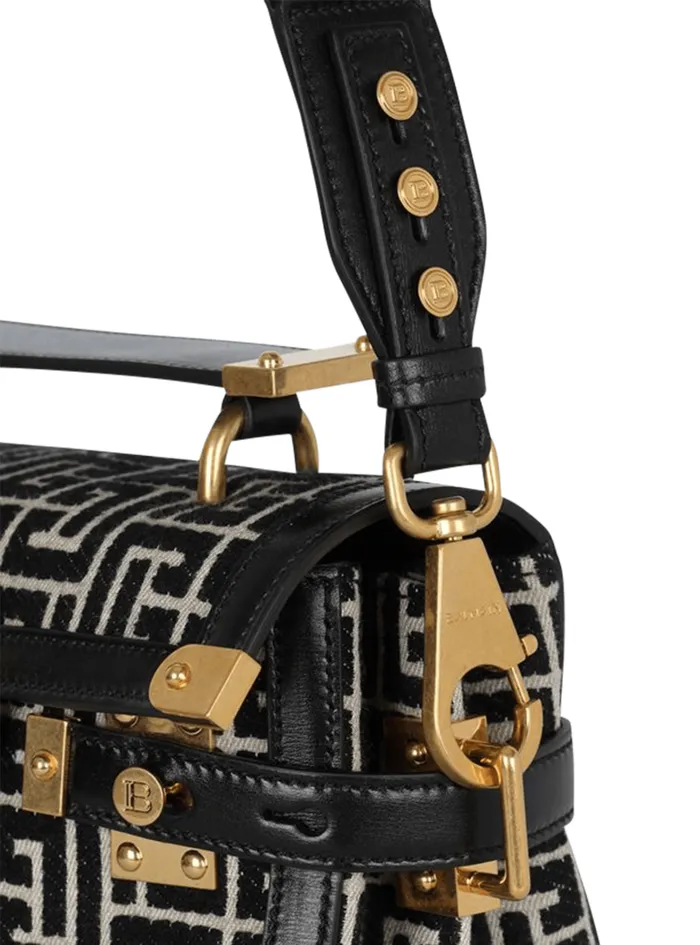 Balmain Crossbody Bags Women Bicolor Jacquard BBuzz 23 Bag With Black Leather Panel Black