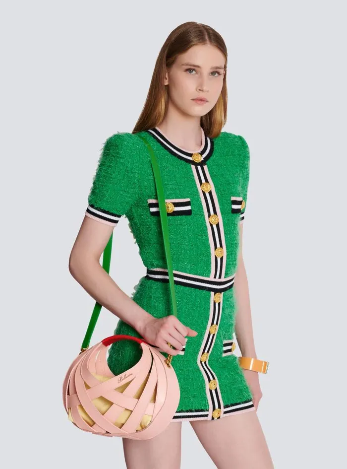 Balmain Crossbody Bags Women Calfskin Basket Bag With An Openwork Grid Motif Orange