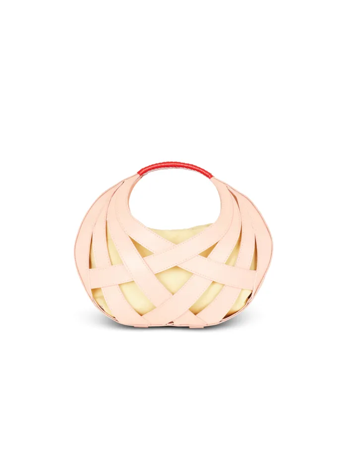 Balmain Crossbody Bags Women Calfskin Basket Bag With An Openwork Grid Motif Orange