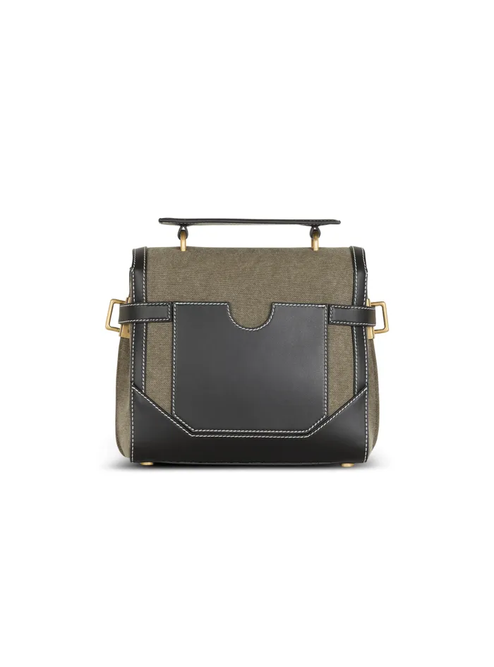 Balmain Crossbody Bags Women Canvas BBuzz 23 Bag With Leather Panels Khaki
