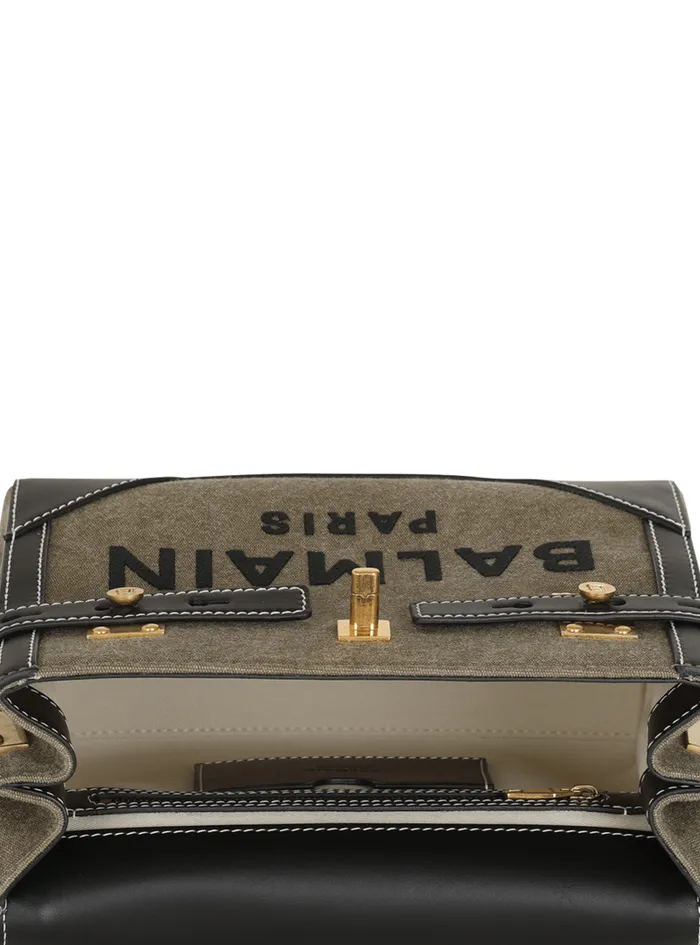 Balmain Crossbody Bags Women Canvas BBuzz 23 Bag With Leather Panels Khaki