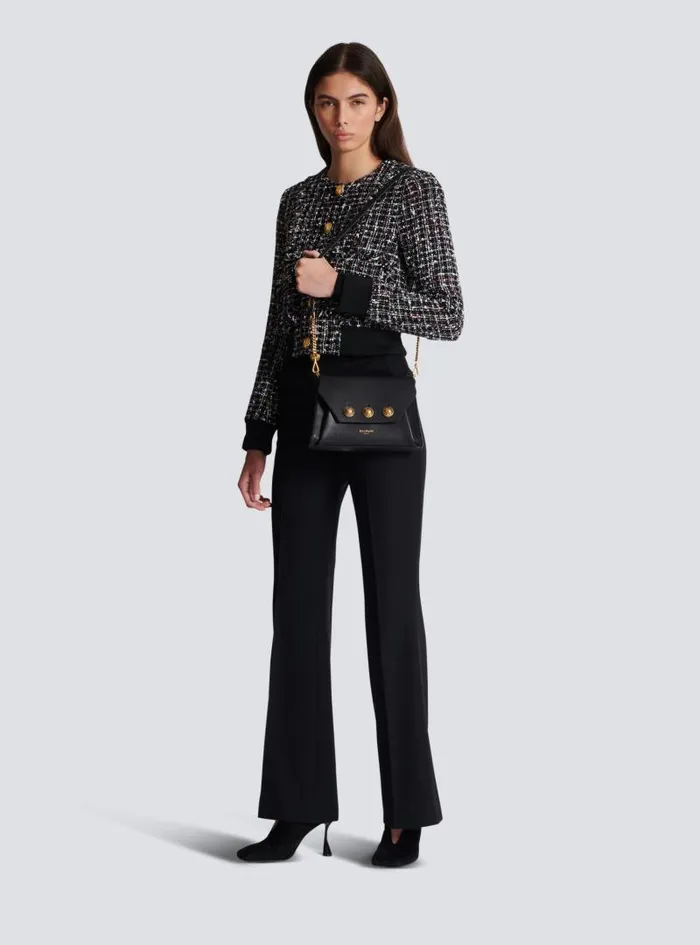 Balmain Crossbody Bags Women Emblme Flap Grained Calfskin Bag Black