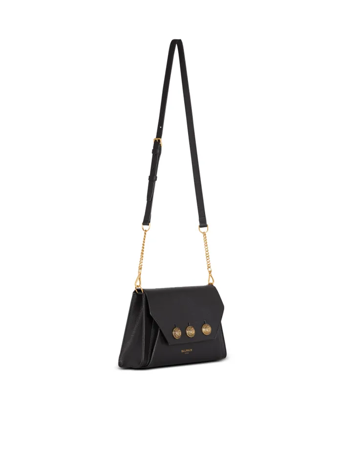 Balmain Crossbody Bags Women Emblme Flap Grained Calfskin Bag Black