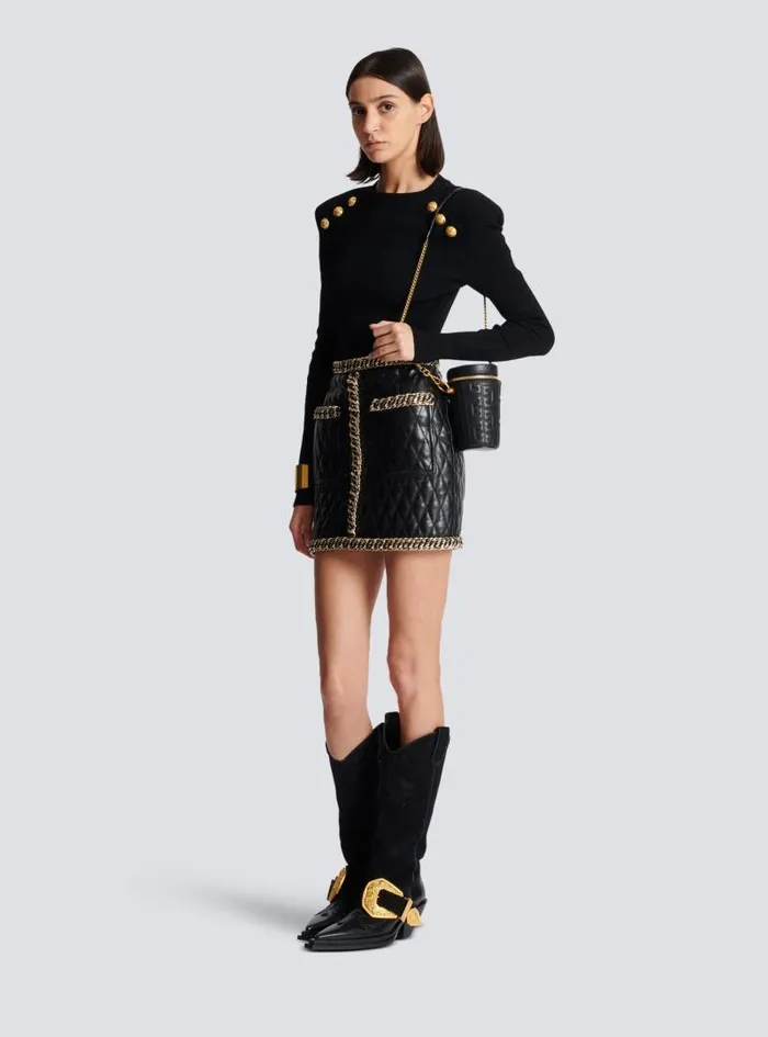 Balmain Crossbody Bags WomenMen 1945 Quilted Leather Minaudire Bag Black