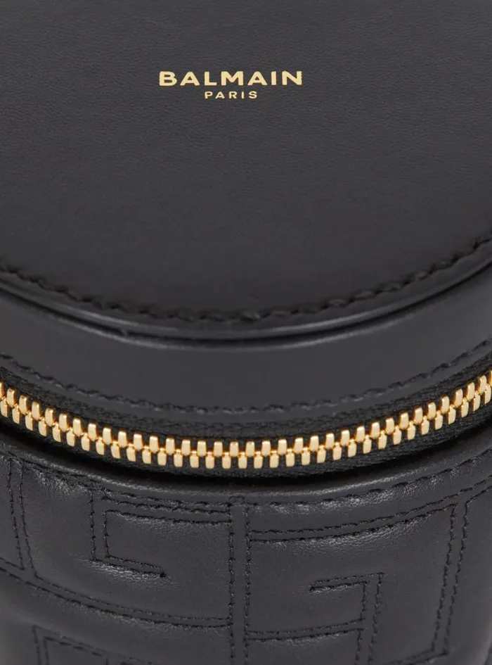Balmain Crossbody Bags WomenMen 1945 Quilted Leather Minaudire Bag Black