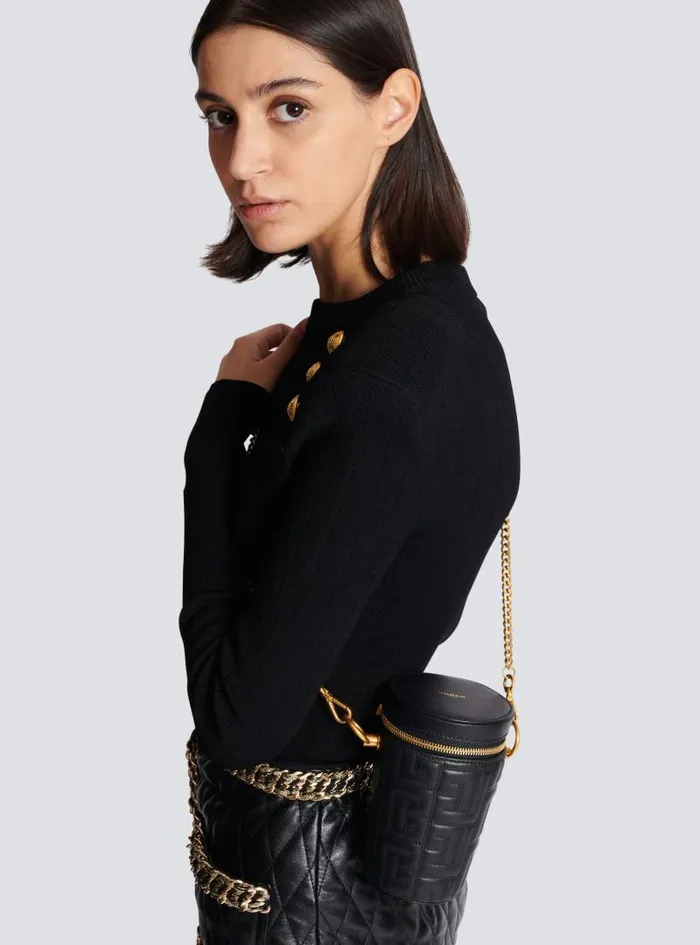 Balmain Crossbody Bags WomenMen 1945 Quilted Leather Minaudire Bag Black