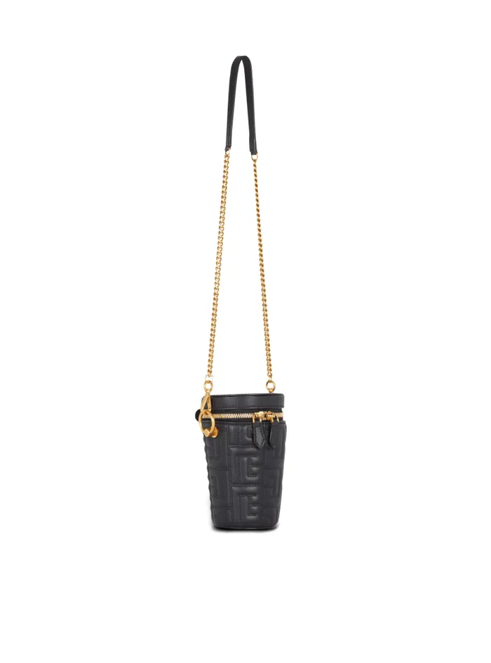 Balmain Crossbody Bags WomenMen 1945 Quilted Leather Minaudire Bag Black