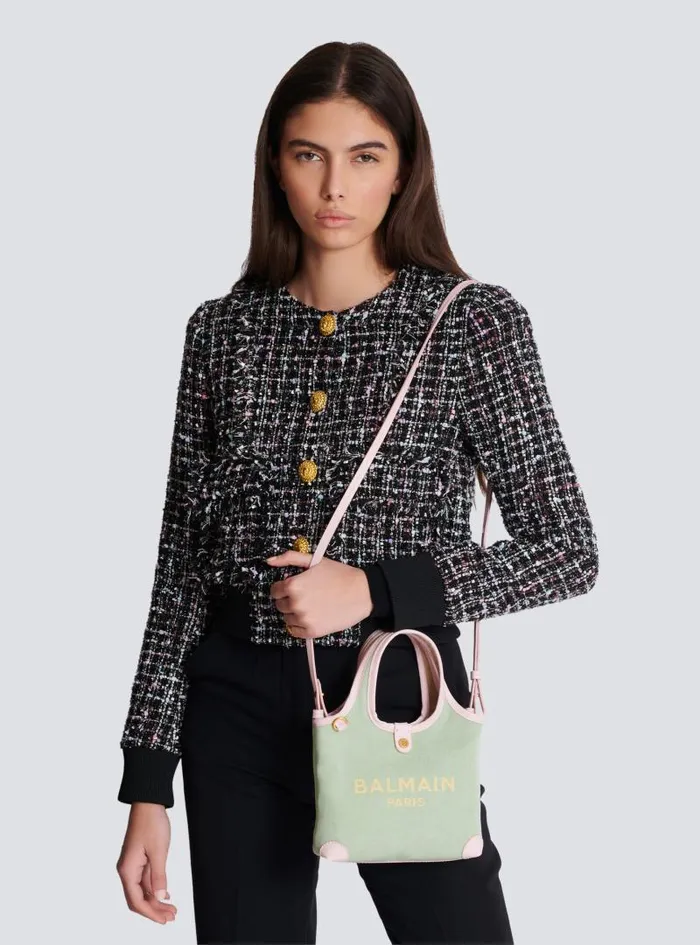 Balmain Crossbody Bags Women Mini Canvas And Leather BArmy Grocery Bag Green