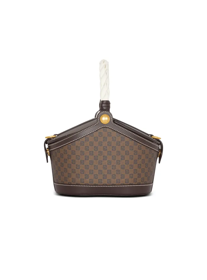 Balmain Crossbody Bags Women Monogram Canvas And Leather Bucket Bag Brown