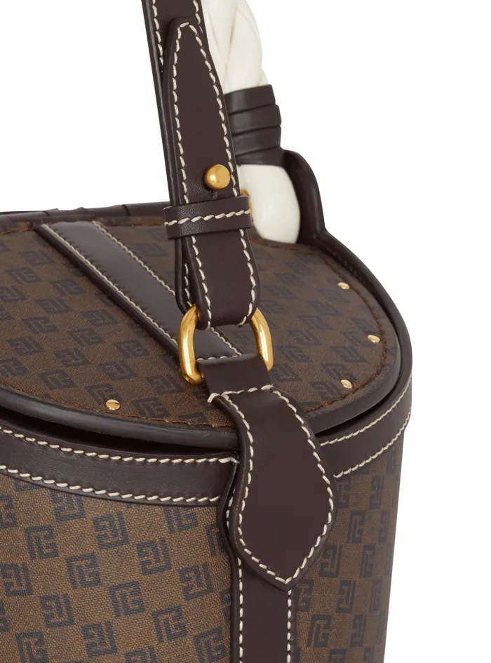 Balmain Crossbody Bags Women Monogram Canvas And Leather Bucket Bag Brown