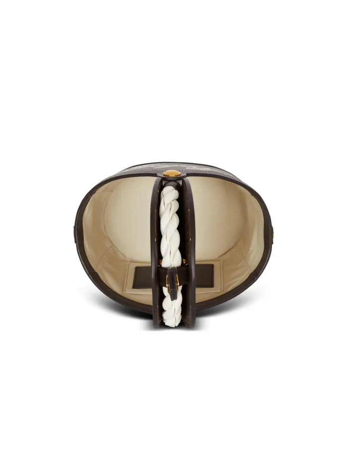 Balmain Crossbody Bags Women Monogram Canvas And Leather Bucket Bag Brown
