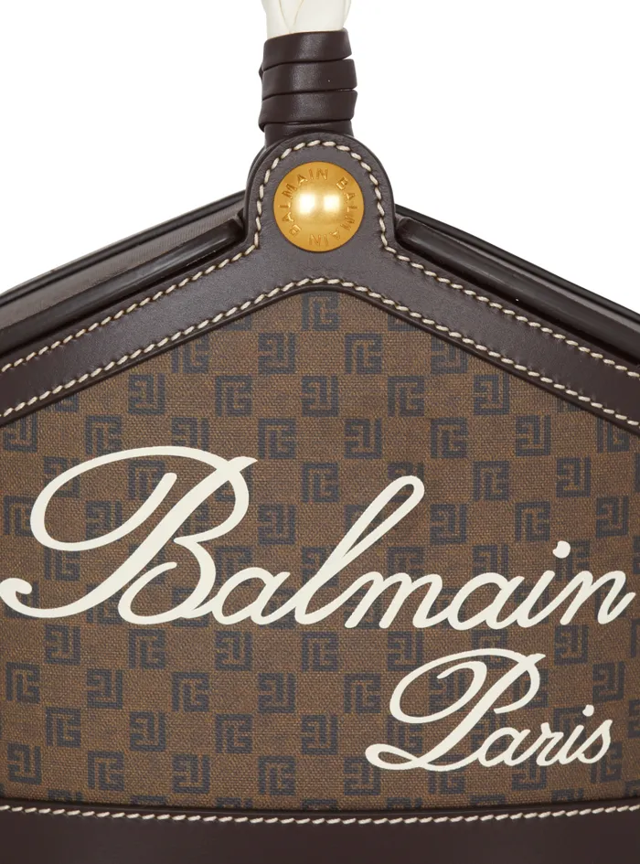 Balmain Crossbody Bags Women Monogram Canvas And Leather Bucket Bag Brown