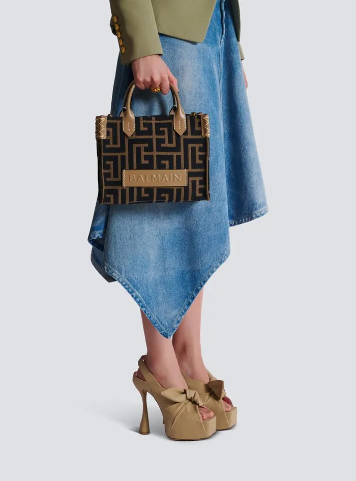 Balmain Crossbody Bags Women Small BArmy Tote Bag In Jacquard Fabric With A PB Labyrinth Monogram Black