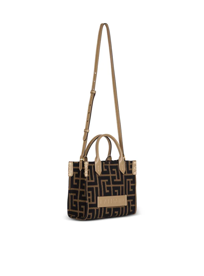Balmain Crossbody Bags Women Small BArmy Tote Bag In Jacquard Fabric With A PB Labyrinth Monogram Black