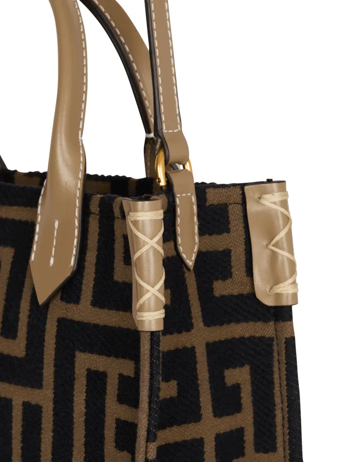 Balmain Crossbody Bags Women Small BArmy Tote Bag In Jacquard Fabric With A PB Labyrinth Monogram Black
