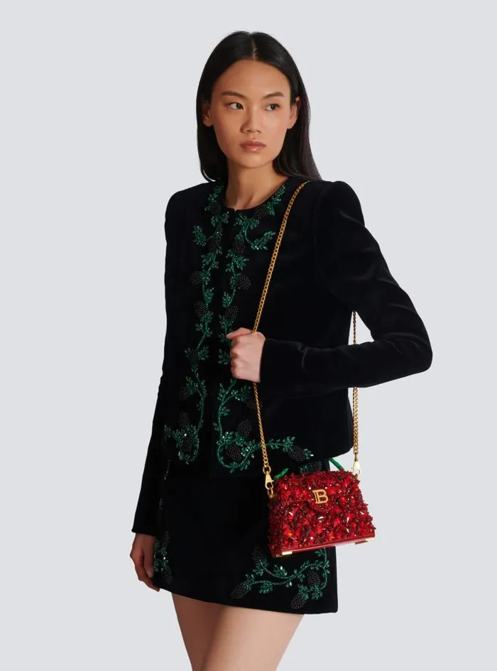 Balmain Crossbody Bags Women Small BBuzz Dynasty Bag In Strawberryembroidered Satin Red