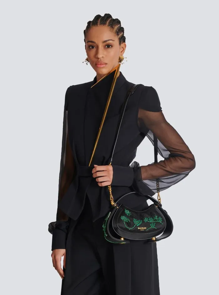 Balmain Crossbody Bags Women Small Jolie Madame Bag In Blackberryembroidered Satin Black