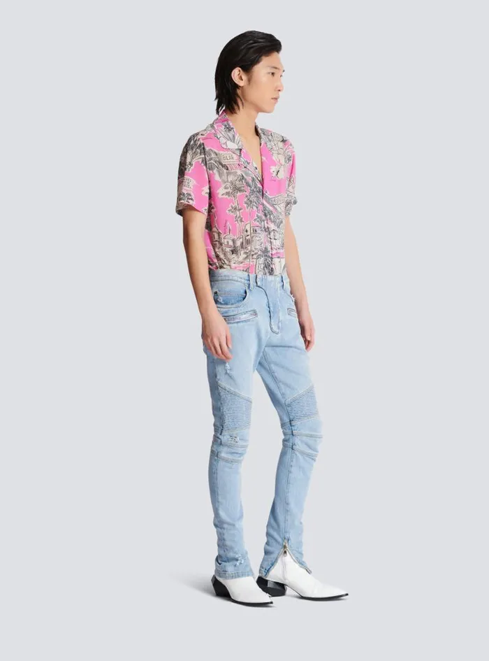 Balmain Denim Men Light Blue Denim Biker Jeans Blue