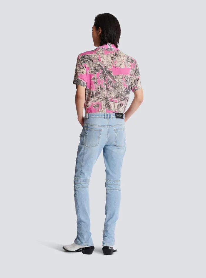 Balmain Denim Men Light Blue Denim Biker Jeans Blue