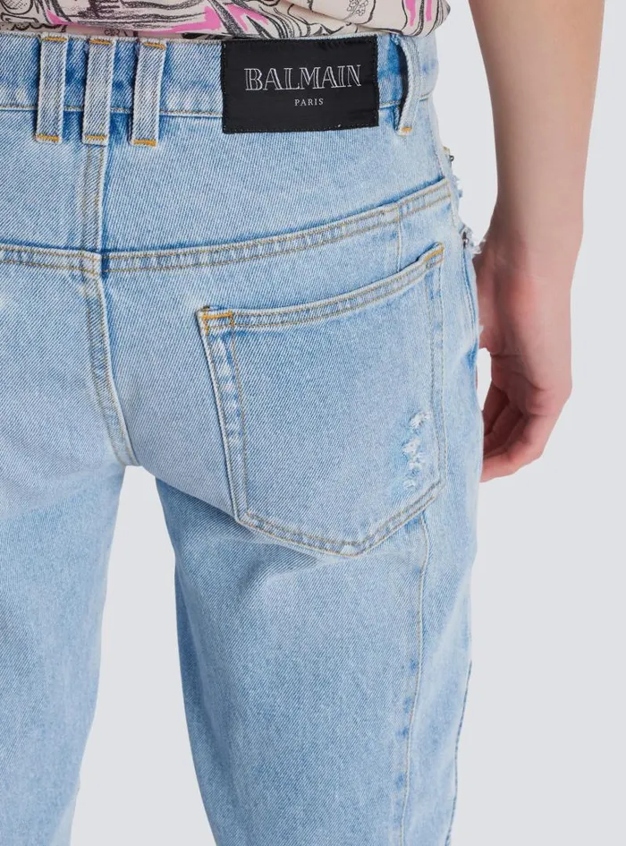 Balmain Denim Men Light Blue Denim Biker Jeans Blue