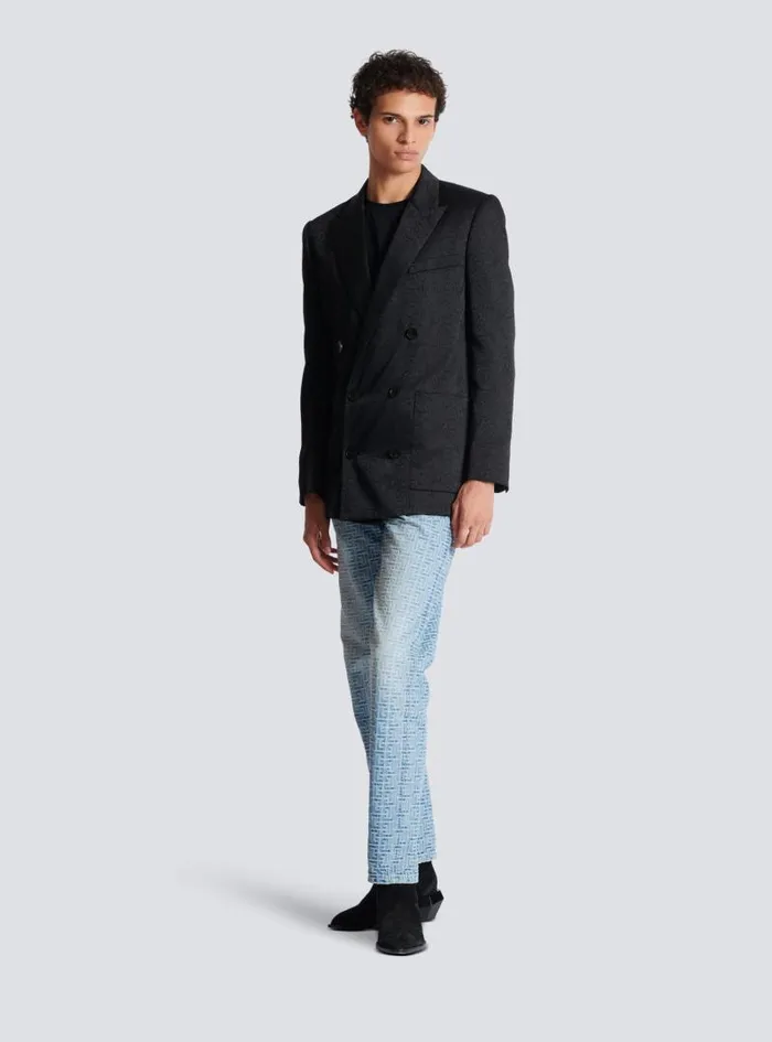 Balmain Denim Men Monogrammed Jacquard Denim Jeans Blue