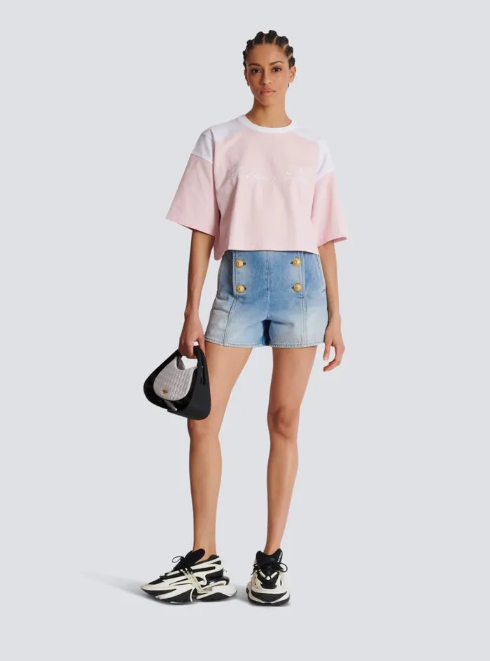Balmain Denim Women Denim Shorts With Buttons Blue