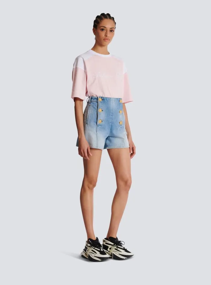 Balmain Denim Women Denim Shorts With Buttons Blue