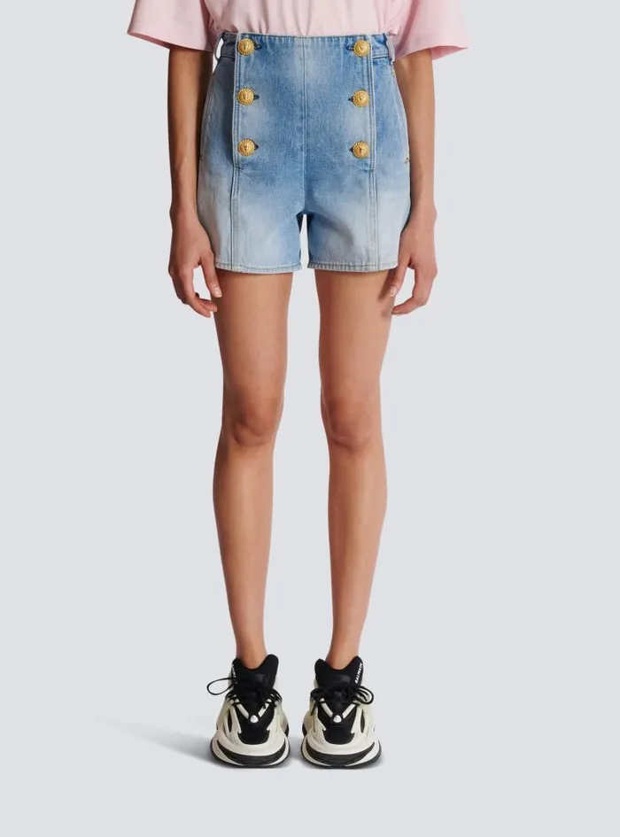 Balmain Denim Women Denim Shorts With Buttons Blue