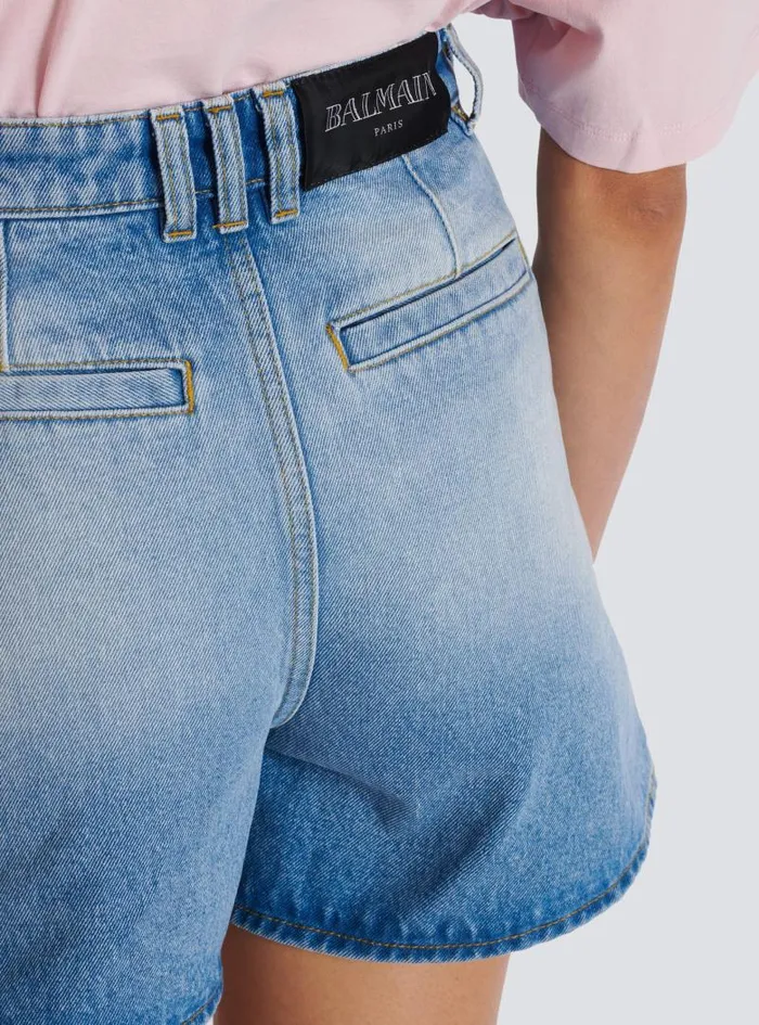 Balmain Denim Women Denim Shorts With Buttons Blue