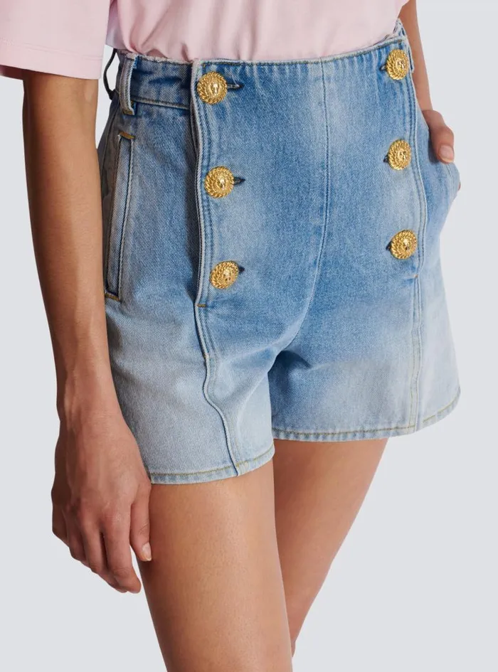 Balmain Denim Women Denim Shorts With Buttons Blue