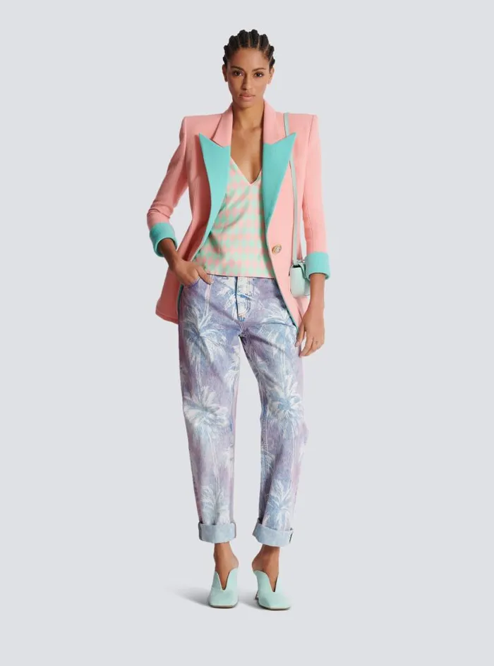 Balmain Denim Women Palm Tree Denim Boyfriend Jeans Blue