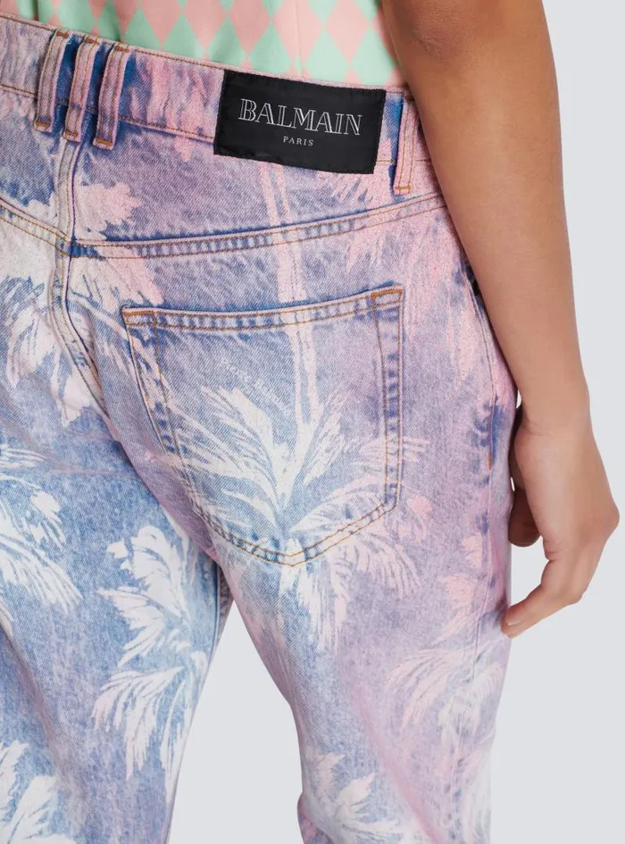 Balmain Denim Women Palm Tree Denim Boyfriend Jeans Blue