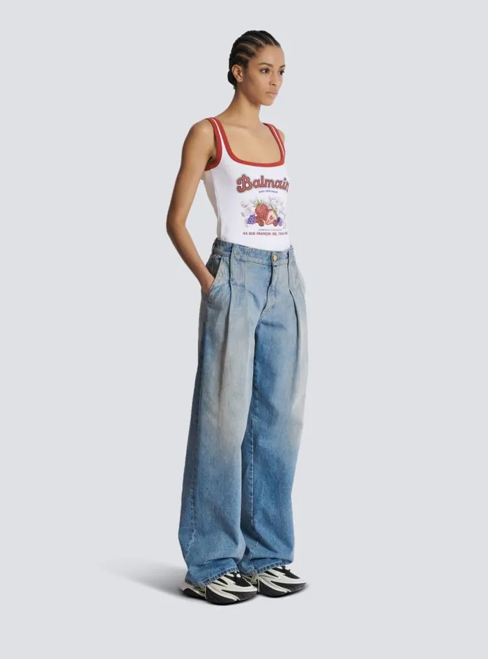 Balmain Denim Women Pleated Denim Jeans Blue